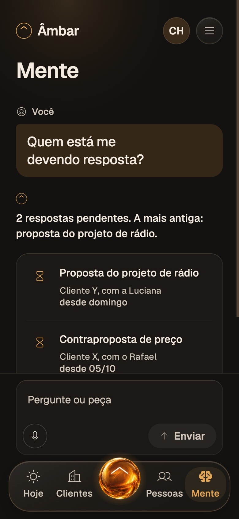 Tela Mente respondendo quem deve resposta